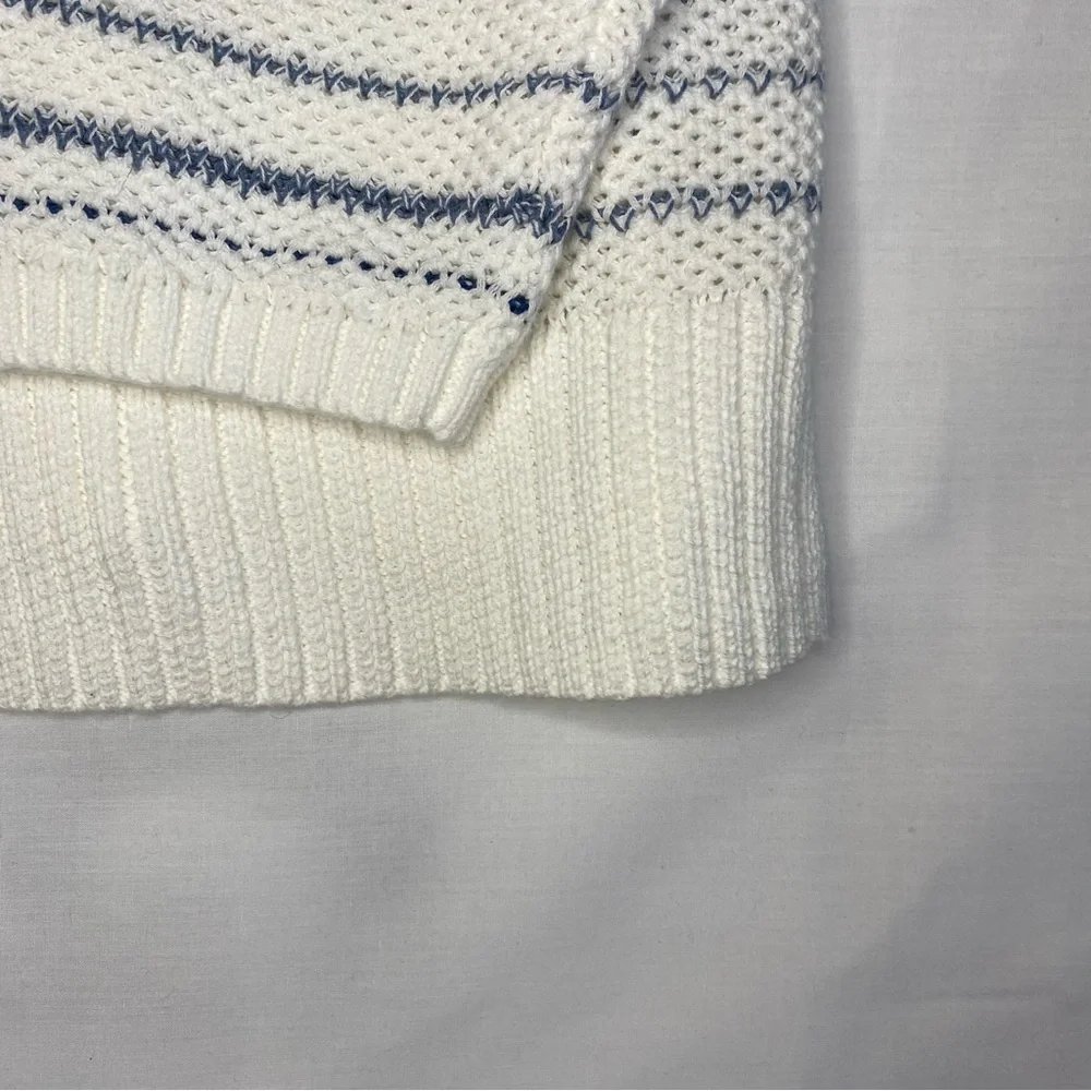 Chaps White Blue Stripes Long Sleeve Henley Pullover Sweater Women's Size XL - Picture 5 of 12